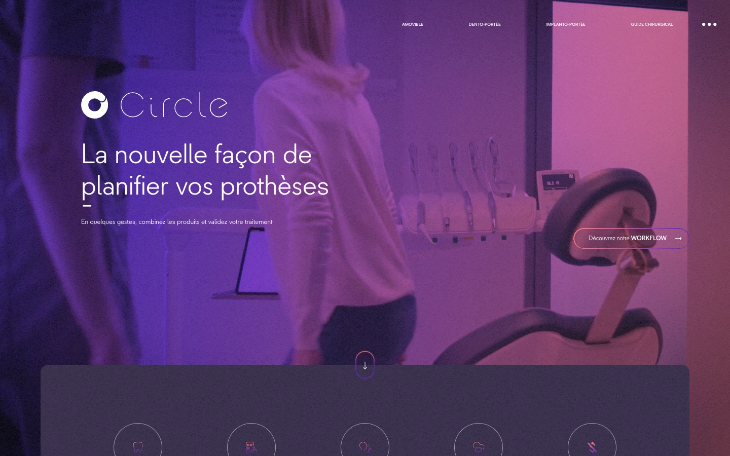 Page d’accueil Circle avec sa présentation sur une vidéo de cabinet dentaire