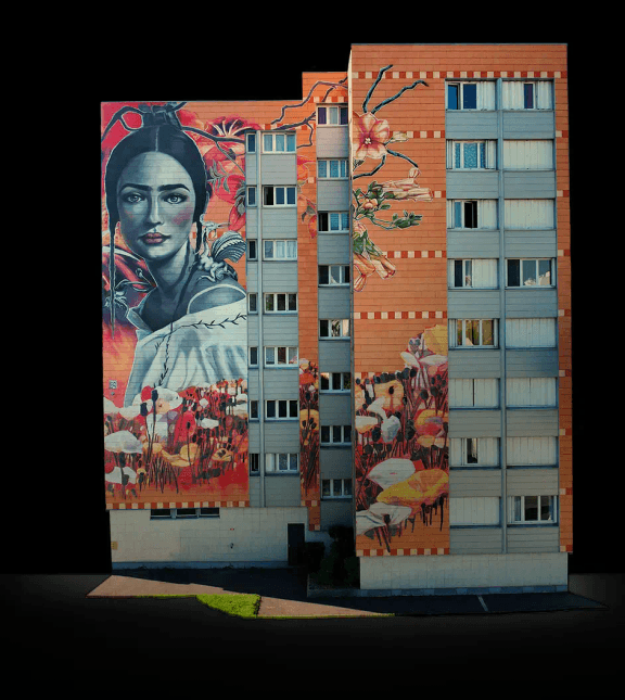 Façade peinte par l’artiste Lula Goce pour la première masterclass POSCA Street Art School
